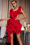 SUPER WHOLESALE |  Margie Cutout Ruffle Tiered Dress In Red