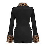 SUPER WHOLESALE |  Leopard Print Patchwork Slim-Fit Jacket and Shorts Two-Piece Set