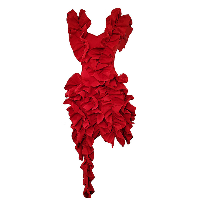 SUPER WHOLESALE |  Margie Cutout Ruffle Tiered Dress In Red