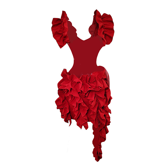 SUPER WHOLESALE |  Margie Cutout Ruffle Tiered Dress In Red