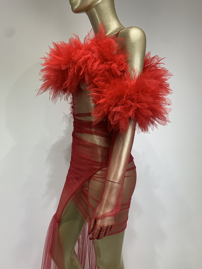 SUPER WHOLESALE | Satine Spaghetti Tulle Maxi Dress With Gloves