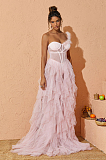 SUPER WHOLESALE | Titania One Shoulder Tulle Maxi Dress In Blush