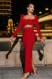 SUPER WHOLESALE | Rufus Flower Bandage Skirt Set In Red