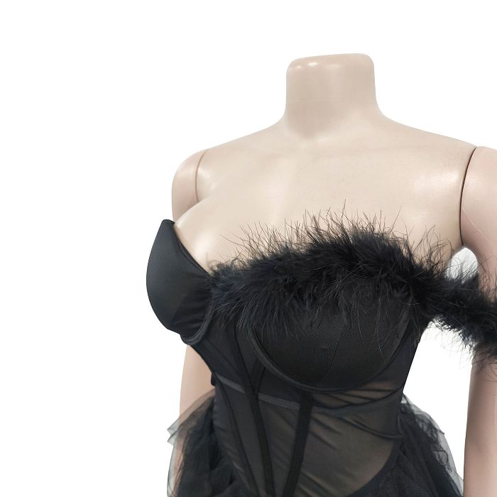 SUPER WHOLESALE | Titania One Shoulder Tulle Maxi Dress In Black