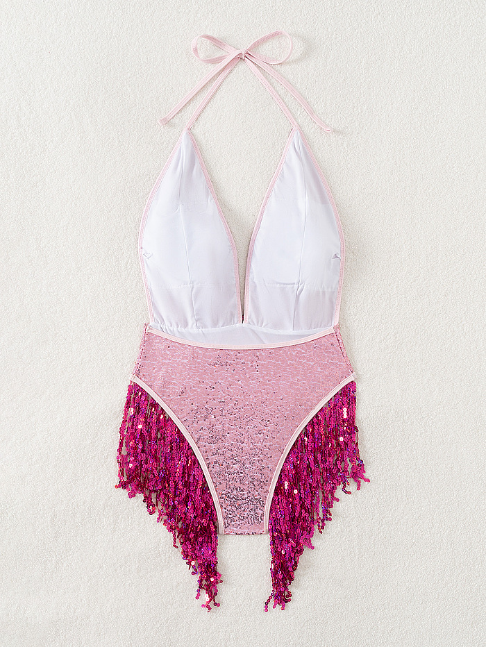 SUPER WHOLESALE | Sequin Fringe One Piece Swimwear