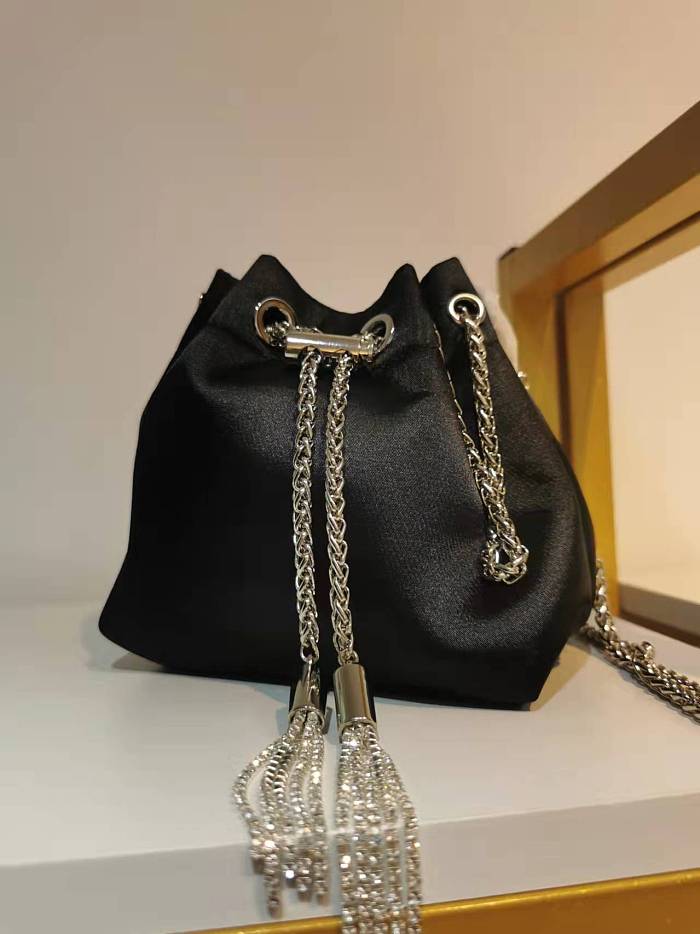 SUPER WHOLESALE | Mattea Satin Crystal Embellished Bucket Bag In Hot Pink