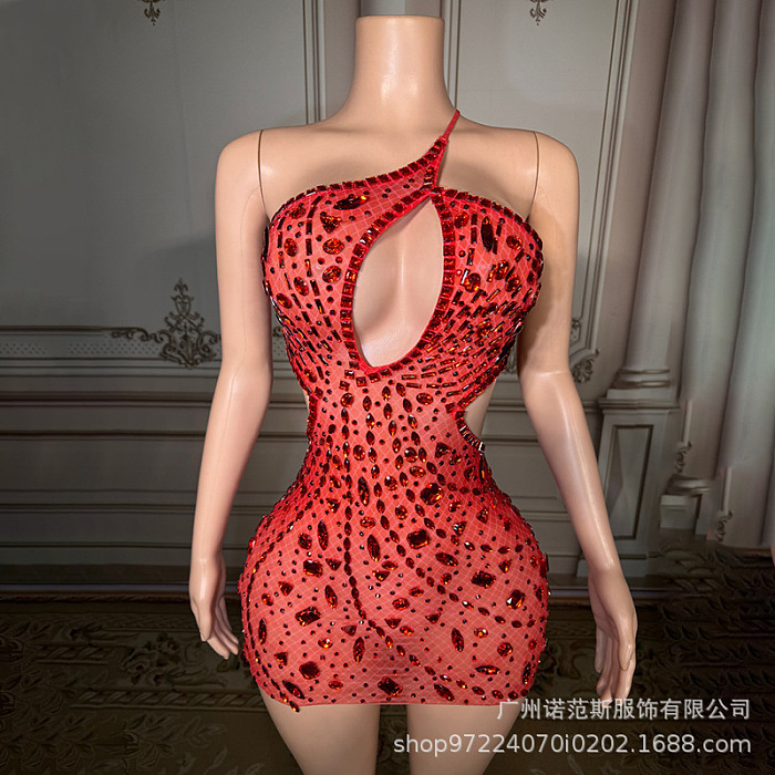 SUPER WHOLESALE | Gianni Backless Rhinestone Mesh Mini Dress In Red