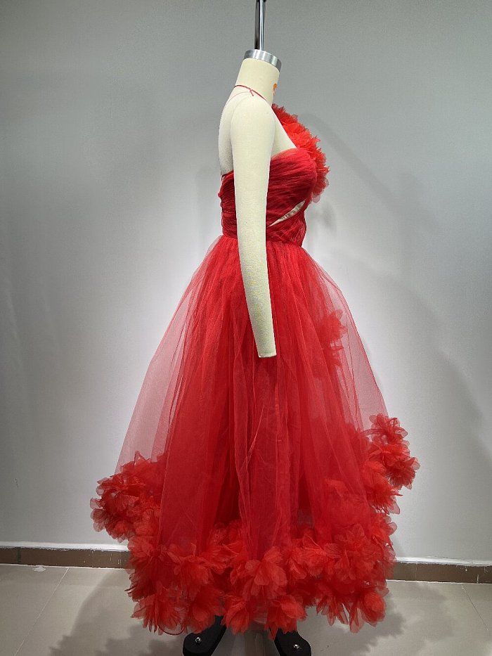 SUPER WHOLESALE |Ghslaine One Shoulder Tulle Midi Dress