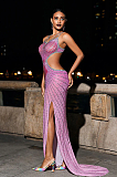 SUPER WHOLESALE | Grey Crystal Cutout Maxi Dress In Hot Pink