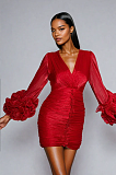 SUPER WHOLESALE | Anneline V Neck Ruched Mini Dress In Red