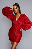 SUPER WHOLESALE | Anneline V Neck Ruched Mini Dress In Red