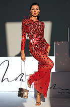 SUPER WHOLESALE | Guthrie Long Sleeve Acrylic Mesh Maxi Dress