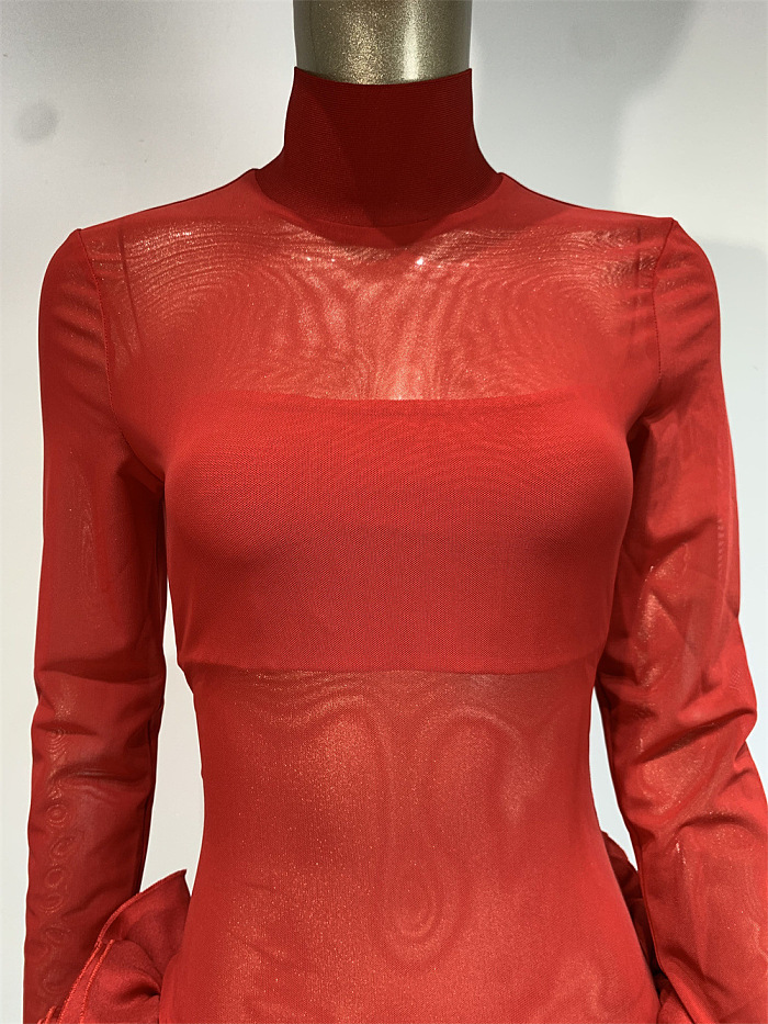 SUPER WHOLESALE | Nairi Long Sleeve Flower Mesh Mini Dress