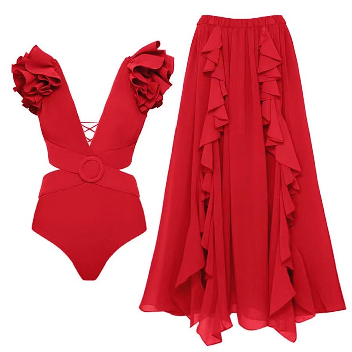 SUPER WHOLESALE | Danni Cutout Swimwear Two Piece Set In Red
