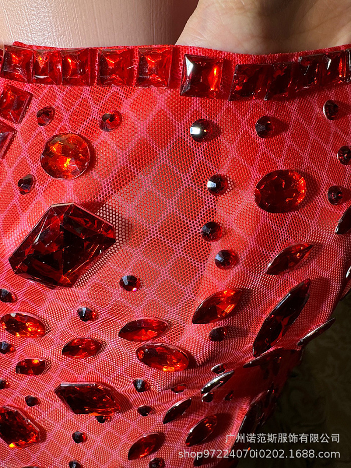 SUPER WHOLESALE | Gianni Backless Rhinestone Mesh Mini Dress In Red
