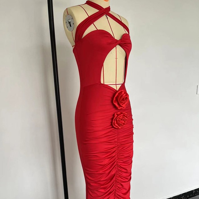 SUPER WHOLESALE | Pomeline Rose Bodycon Maxi Dress In Red