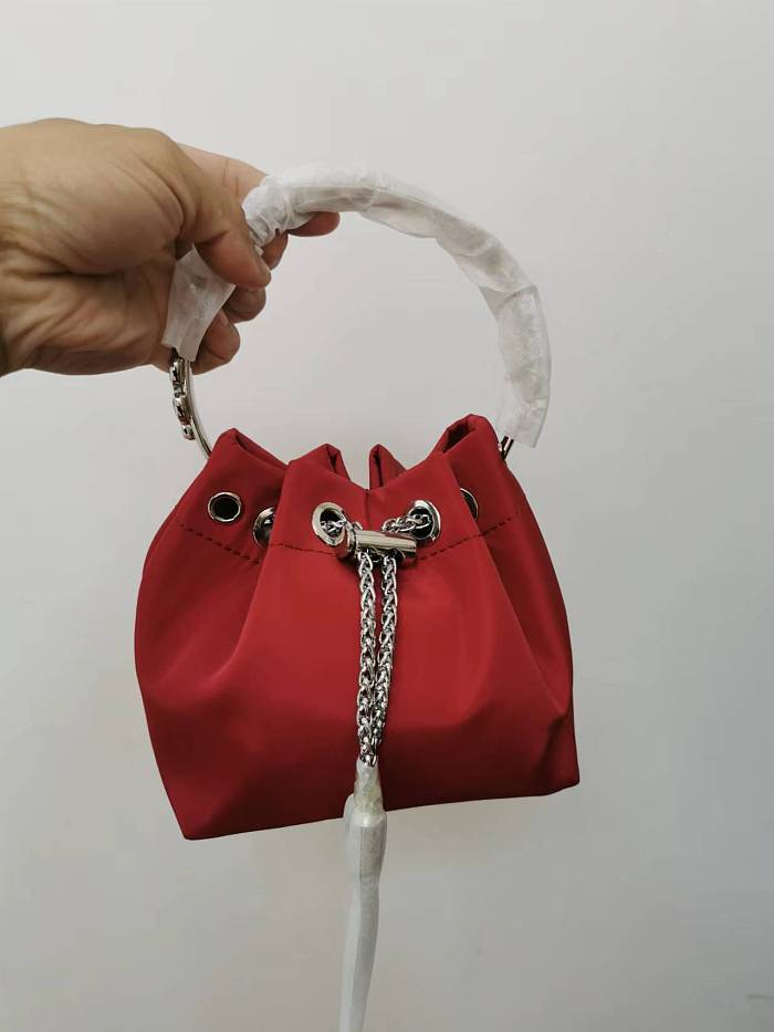 SUPER WHOLESALE | Mattea Satin Crystal Embellished Bucket Bag In Hot Pink