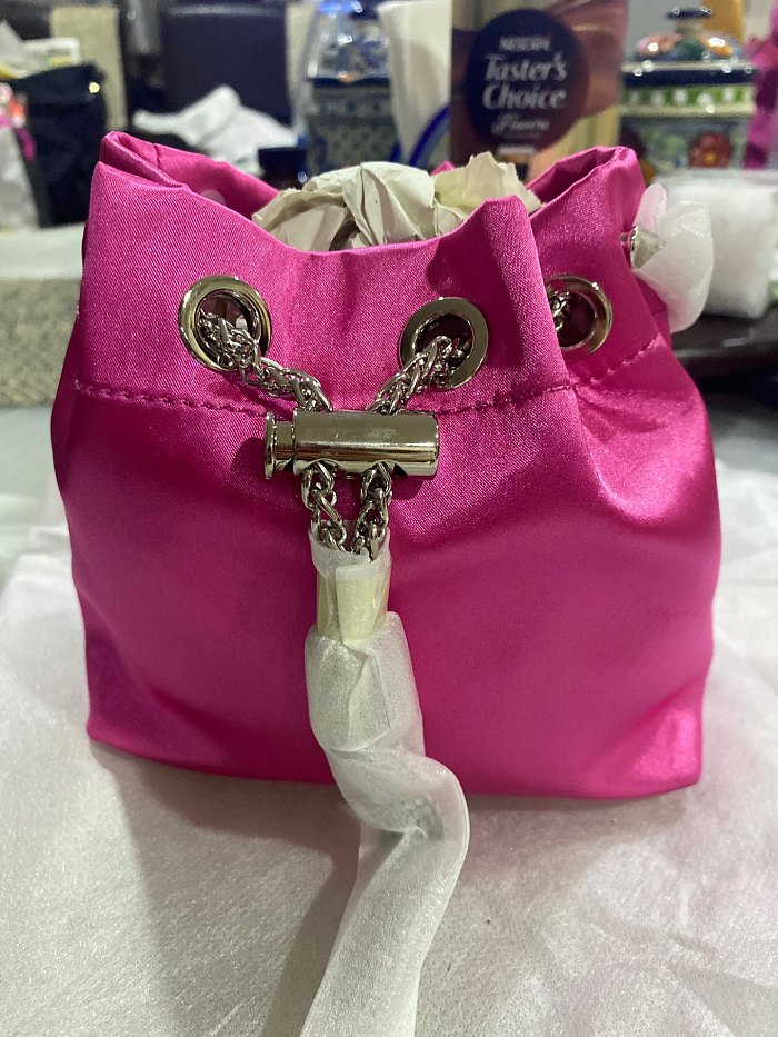 SUPER WHOLESALE | Mattea Satin Crystal Embellished Bucket Bag In Hot Pink