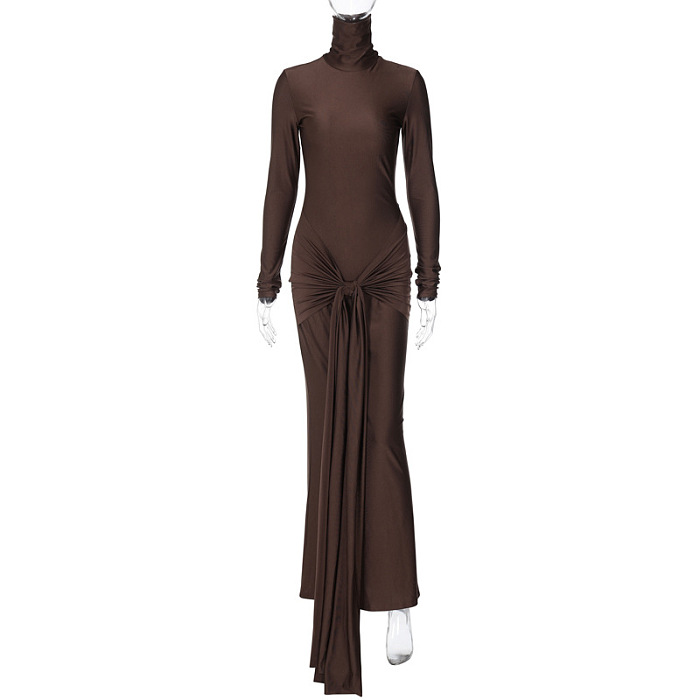 SUPER WHOLESALE | Rumaysa Long Sleeve Twisted Maxi Dress In Brown