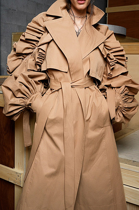 SUPER WHOLESALE |  Ruffled Sleeve Long Trench Coat