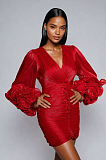 SUPER WHOLESALE | Anneline V Neck Ruched Mini Dress In Red