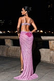 SUPER WHOLESALE | Grey Crystal Cutout Maxi Dress In Hot Pink