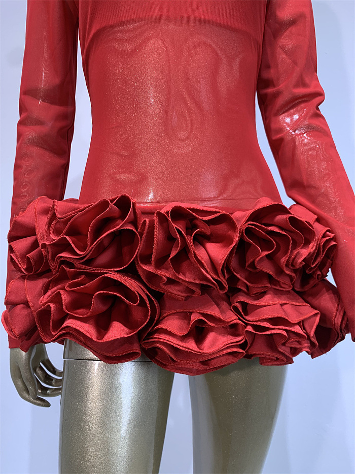 SUPER WHOLESALE | Nairi Long Sleeve Flower Mesh Mini Dress