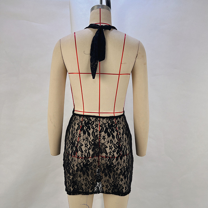 SUPER WHOLESALE | Harvey Halterneck Lace Mini Dress In Red