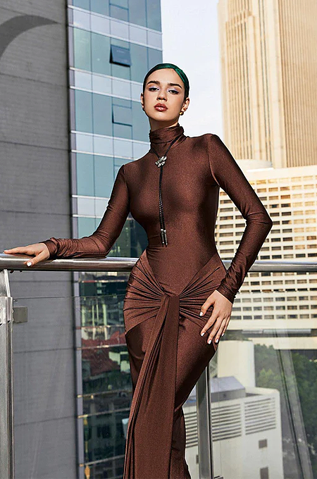 SUPER WHOLESALE | Rumaysa Long Sleeve Twisted Maxi Dress In Brown