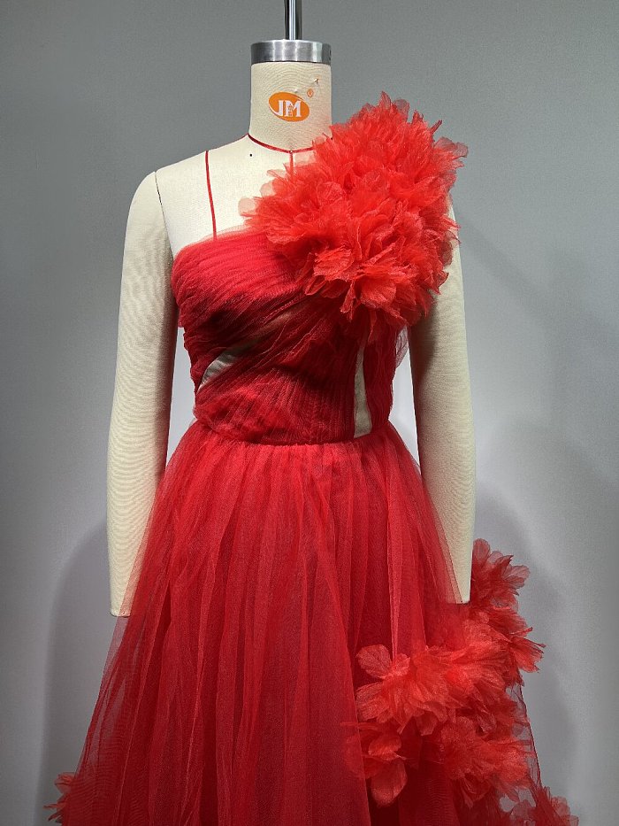 SUPER WHOLESALE |Ghslaine One Shoulder Tulle Midi Dress