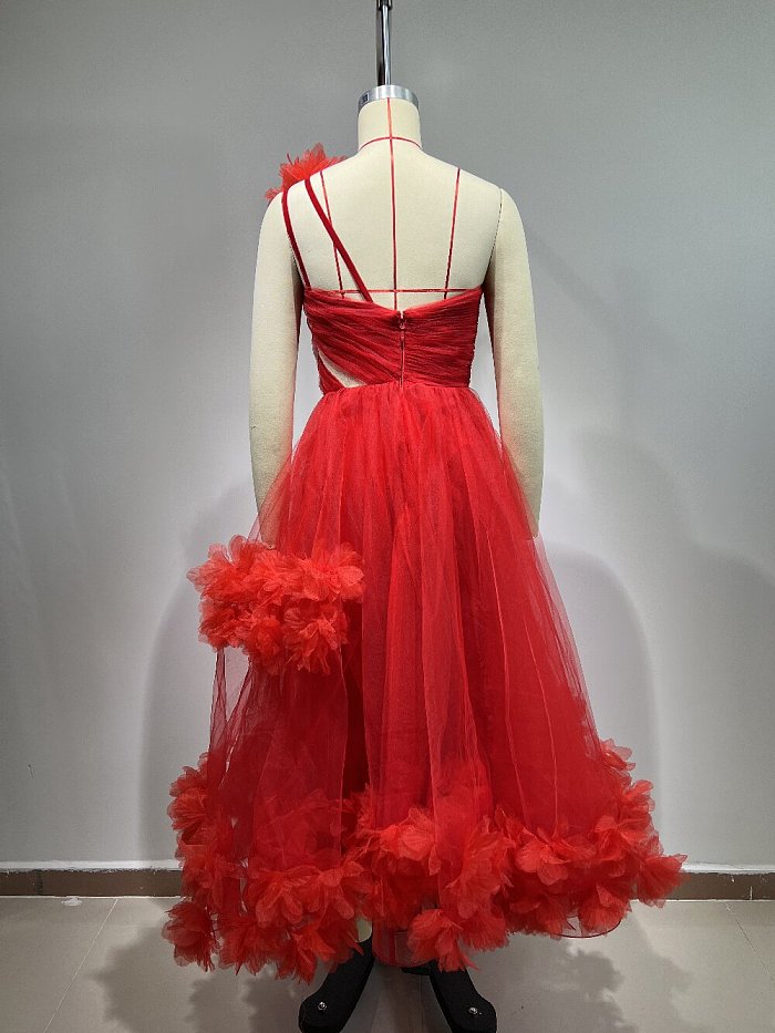SUPER WHOLESALE |Ghslaine One Shoulder Tulle Midi Dress