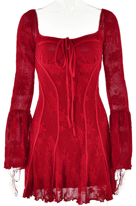 SUPER WHOLESALE |  Lowell Square Neck Floral Mini Dress In Red
