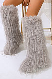 SUPER WHOLESALE | Furry Ankle Height Teddy Boots in Grey