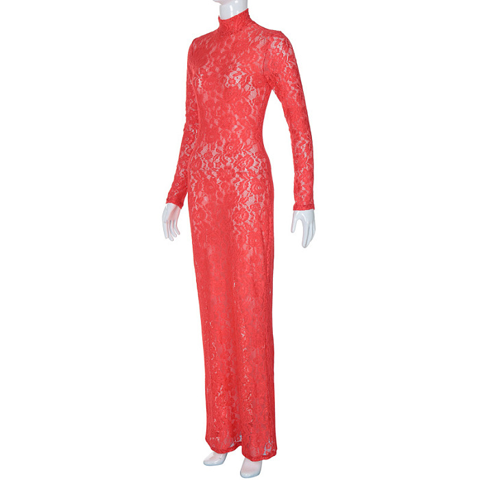 SUPER WHOLESALE |Damien Long Sleeve Lace Maxi Dress In Red
