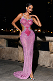 SUPER WHOLESALE | Grey Crystal Cutout Maxi Dress In Hot Pink
