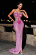 SUPER WHOLESALE | Grey Crystal Cutout Maxi Dress In Hot Pink