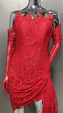 SUPER WHOLESALE | Pora Strapless Ruched Lace Dress With Gloves In Red