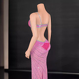 SUPER WHOLESALE | Grey Crystal Cutout Maxi Dress In Hot Pink