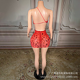 SUPER WHOLESALE | Gianni Backless Rhinestone Mesh Mini Dress In Red