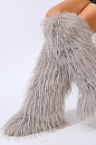 SUPER WHOLESALE | Furry Ankle Height Teddy Boots in Grey