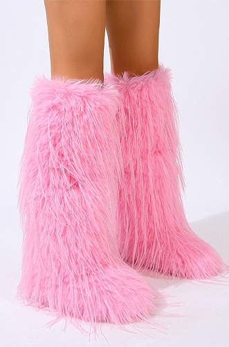 SUPER WHOLESALE | Furry Ankle Height Teddy Boots in Pink