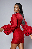 SUPER WHOLESALE | Anneline V Neck Ruched Mini Dress In Red