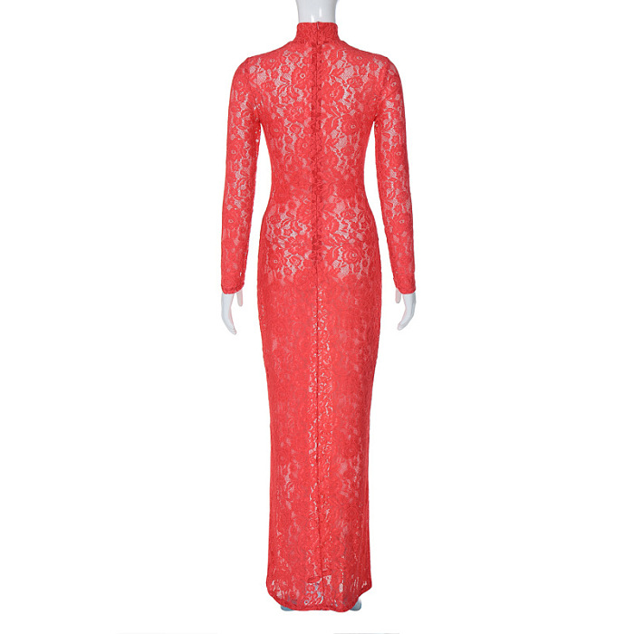 SUPER WHOLESALE |Damien Long Sleeve Lace Maxi Dress In Red