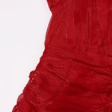 SUPER WHOLESALE | Anneline V Neck Ruched Mini Dress In Red