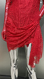 SUPER WHOLESALE | Pora Strapless Ruched Lace Dress With Gloves In Red