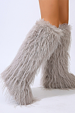 SUPER WHOLESALE | Furry Ankle Height Teddy Boots in Grey