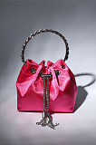 SUPER WHOLESALE | Mattea Satin Crystal Embellished Bucket Bag In Hot Pink