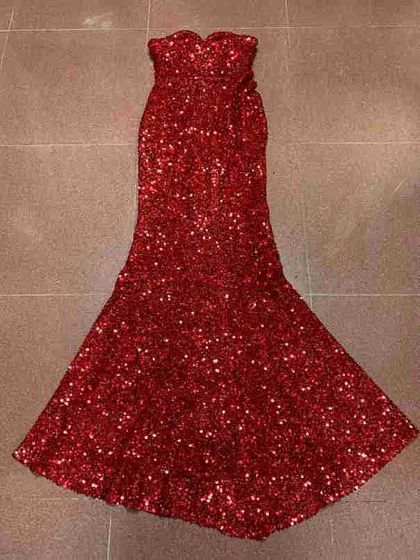 SUPER WHOLESALE | Lora Strapless Snake Embellished Split Sequin Dress