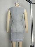 SUPER WHOLESALE | Glitter 3D Flower Hollow Out Sleeveless Mini Dress