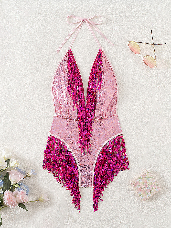 SUPER WHOLESALE | Sequin Fringe One Piece Swimwear
